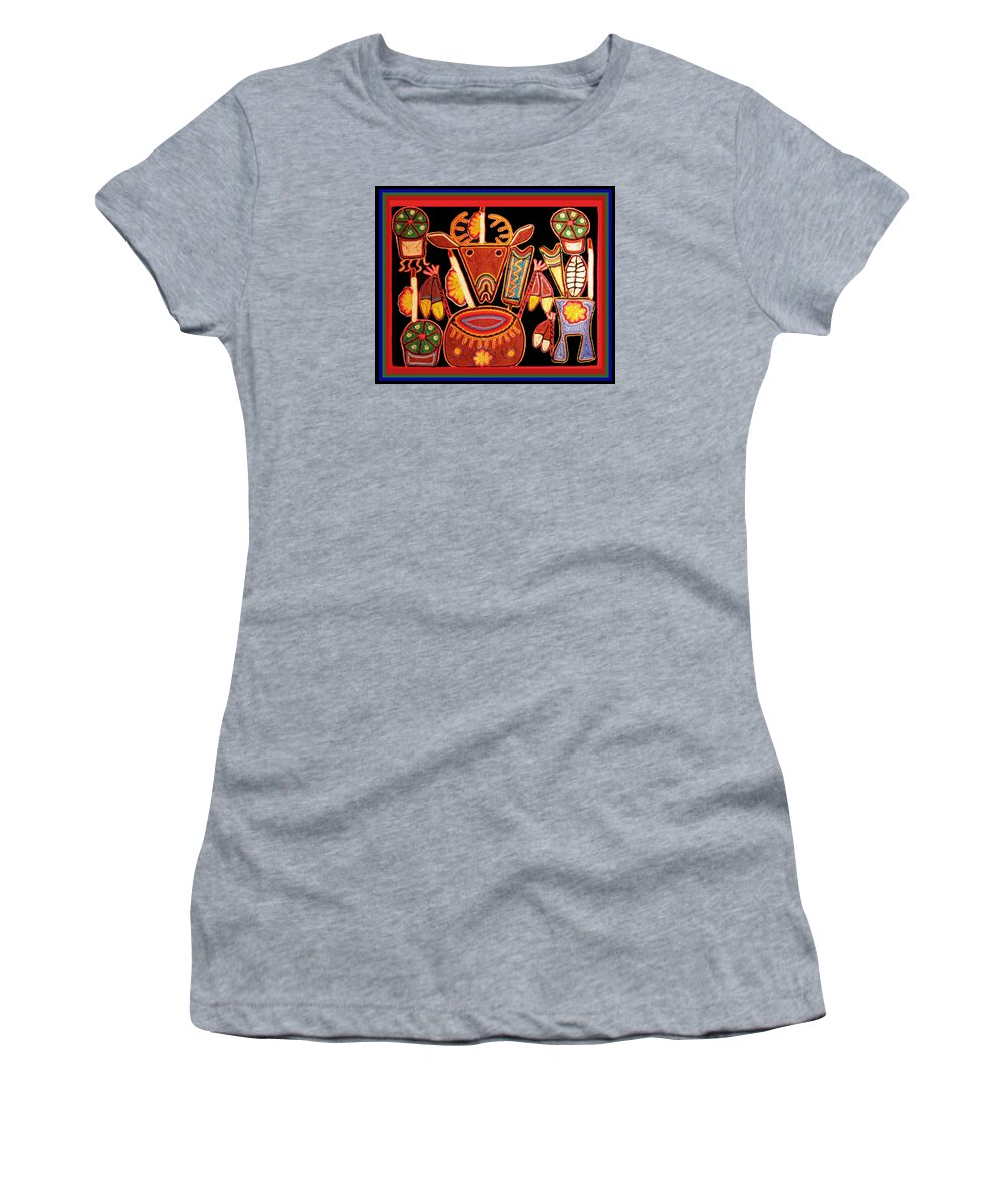 Shaman Ritual Women's T-Shirt featuring the digital art Shaman Peyote Hunting Ritual by Vagabond Folk Art - Virginia Vivier