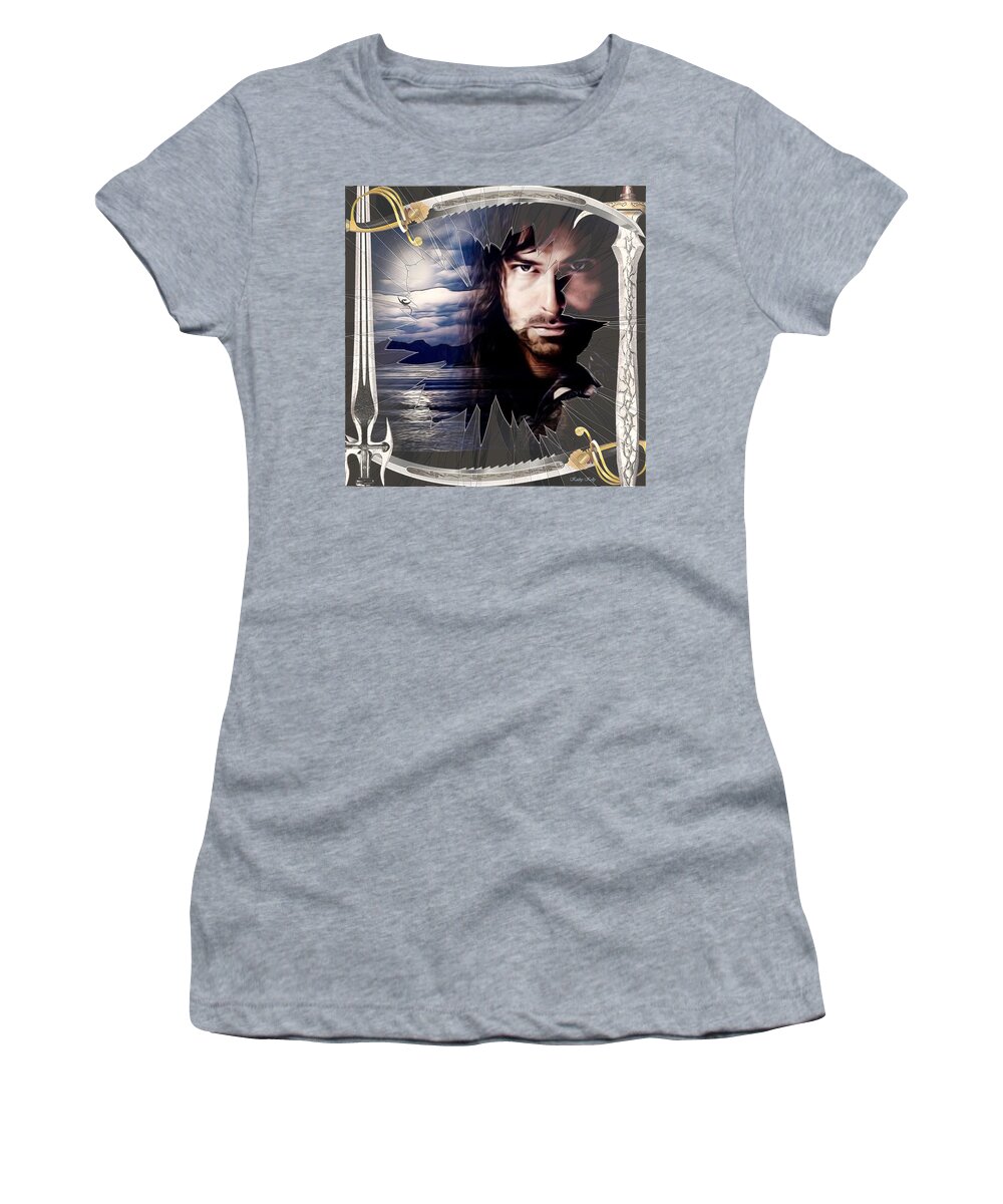 Kili Women's T-Shirt featuring the digital art Shattered Kili with Swords by Kathy Kelly