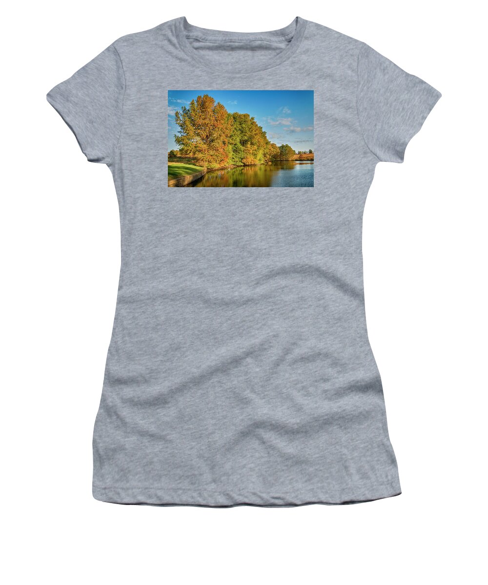 Midwest Women's T-Shirt featuring the photograph Shaw Nature Reserve Pinetum Lake 7R2_DSC2617_10242017 by Greg Kluempers
