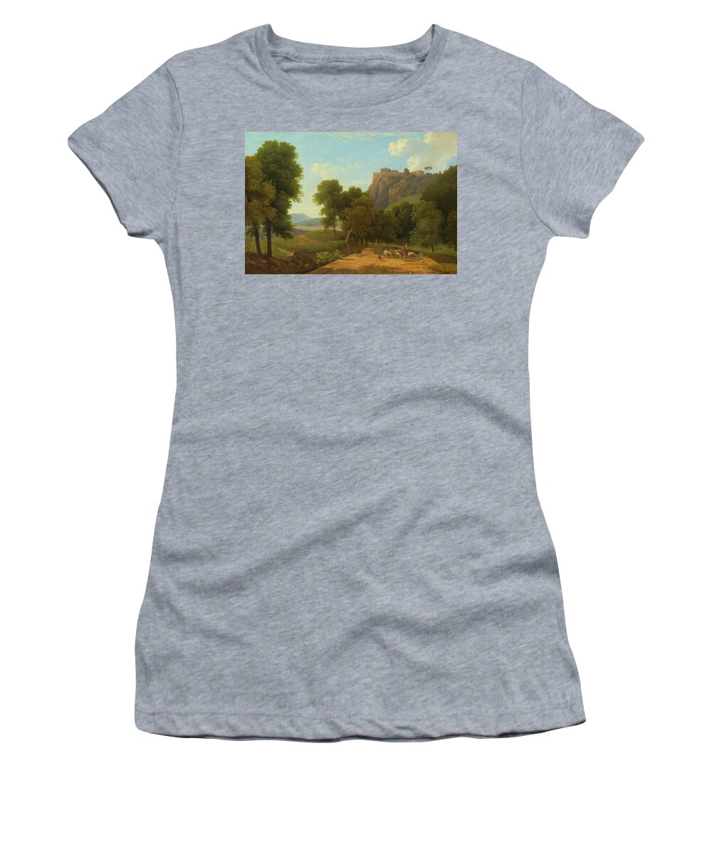 Jean-victor Bertin Women's T-Shirt featuring the painting Shepherd With His Flock #1 by Jean-Victor Bertin