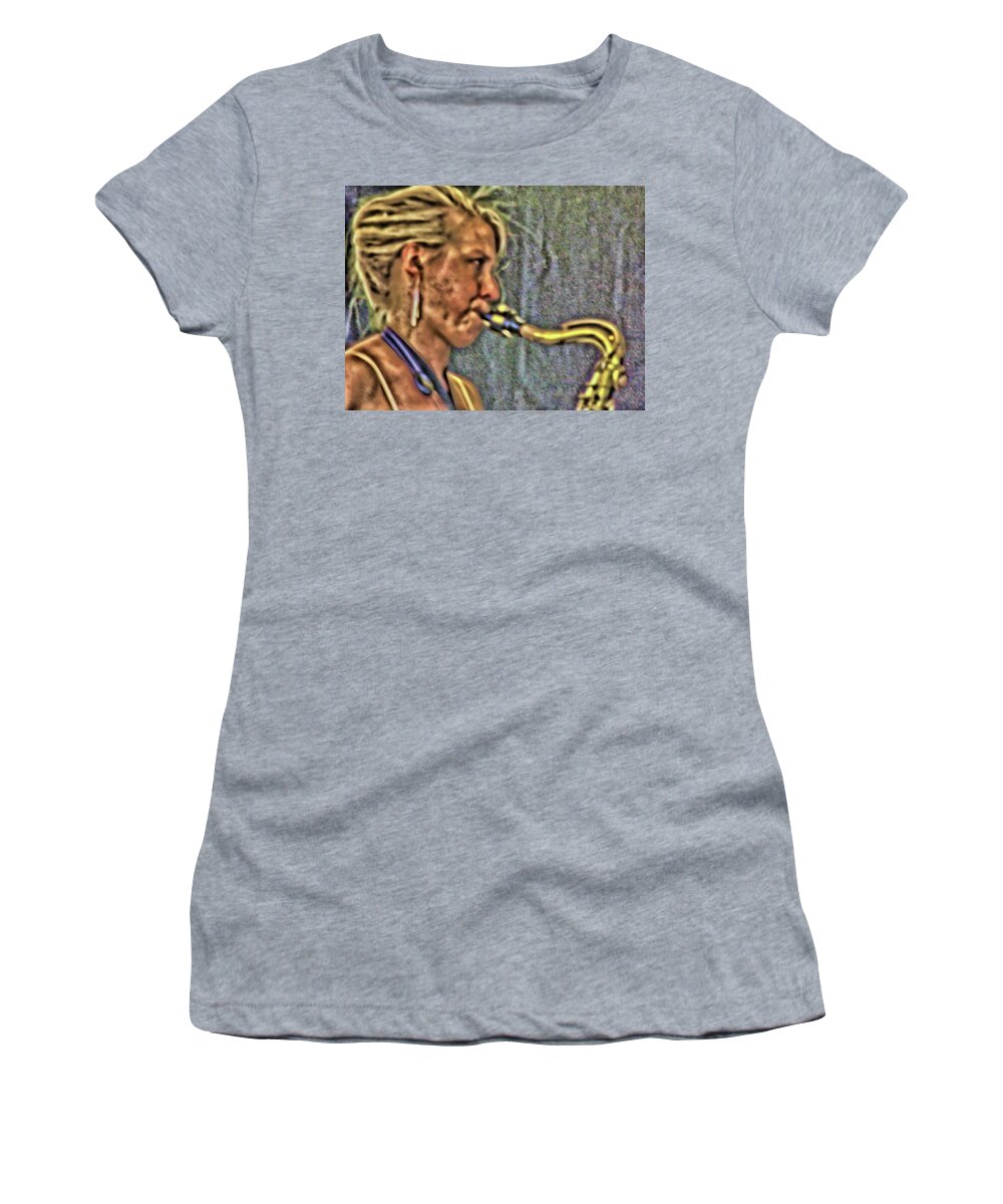 Woman Women's T-Shirt featuring the digital art She's Jazzed by Vincent Green
