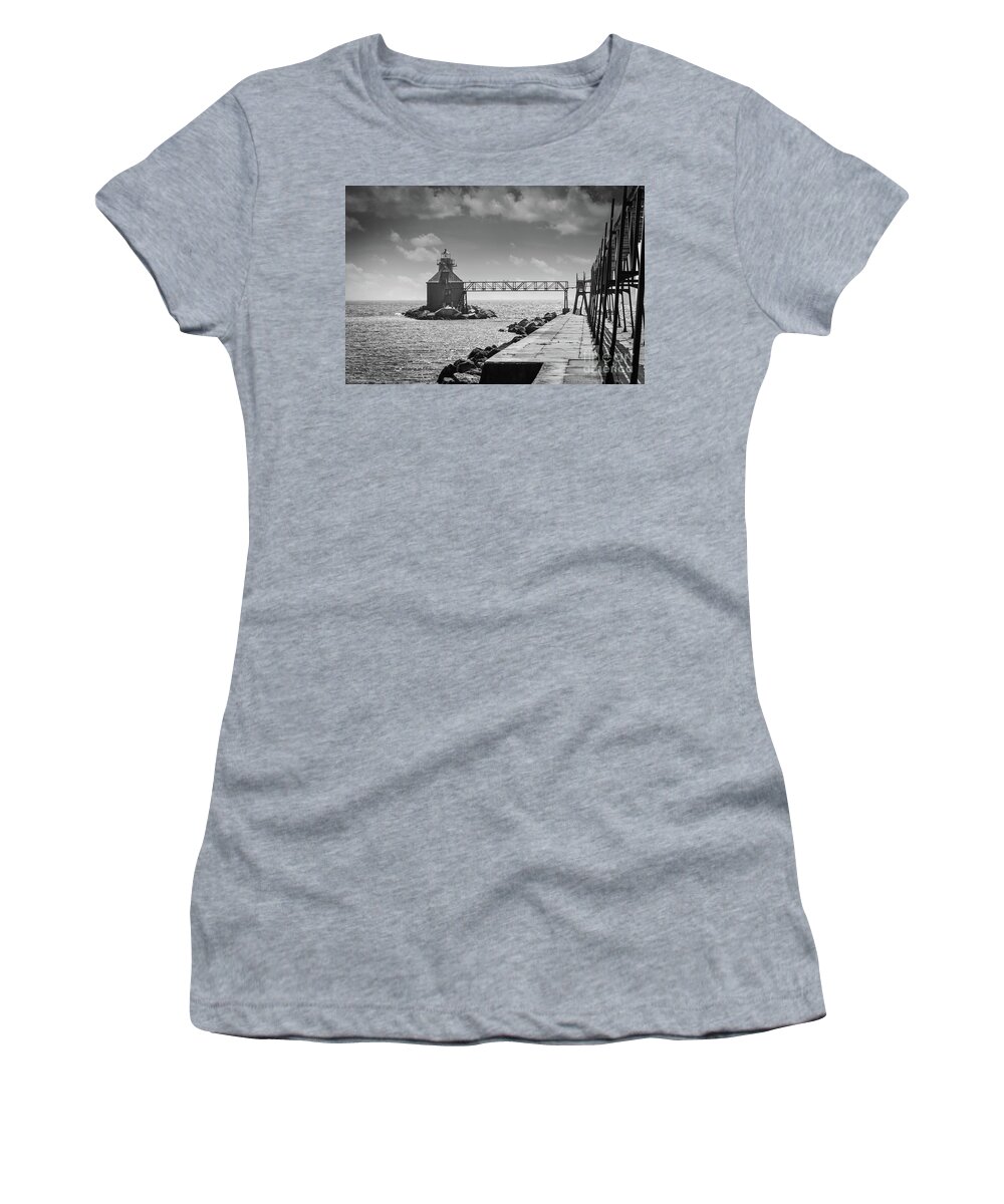 Wisconsin Women's T-Shirt featuring the photograph Ship Canal North Pierhead Lighthouse II by Deborah Klubertanz