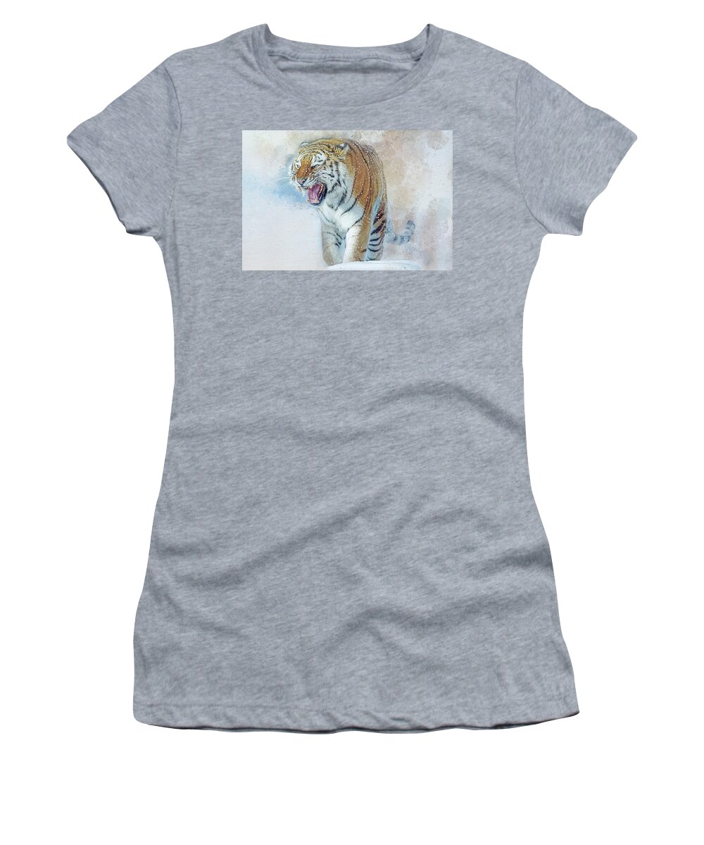 Amur Tiger Women's T-Shirt featuring the digital art Siberian Tiger in snow by Brian Tarr