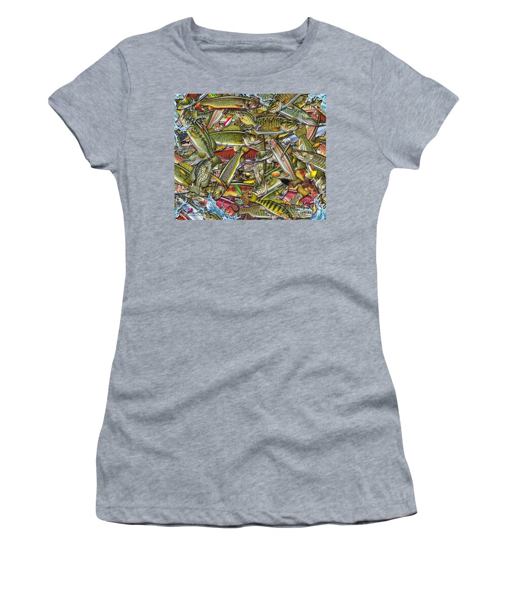 Jon Q Wright Women's T-Shirt featuring the painting Side Fish Collage by JQ Licensing