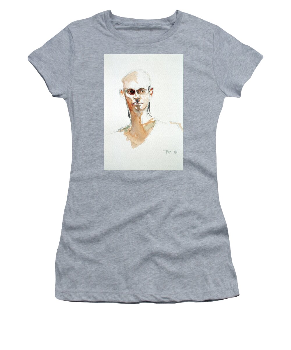 Headshot Women's T-Shirt featuring the painting Side glance by Barbara Pease