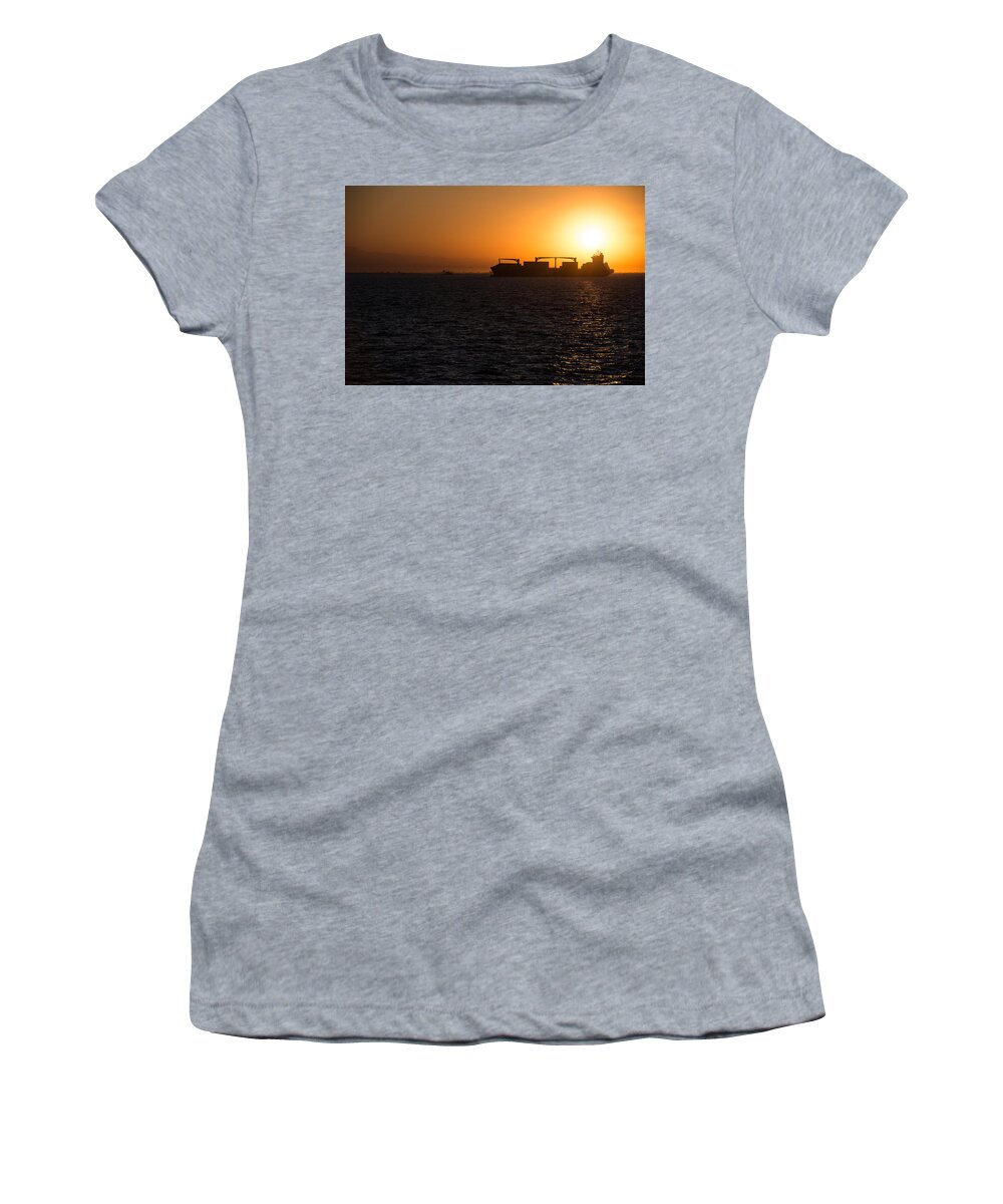 Ship Women's T-Shirt featuring the photograph Silhouette of a Boat by Sotiris Filippou