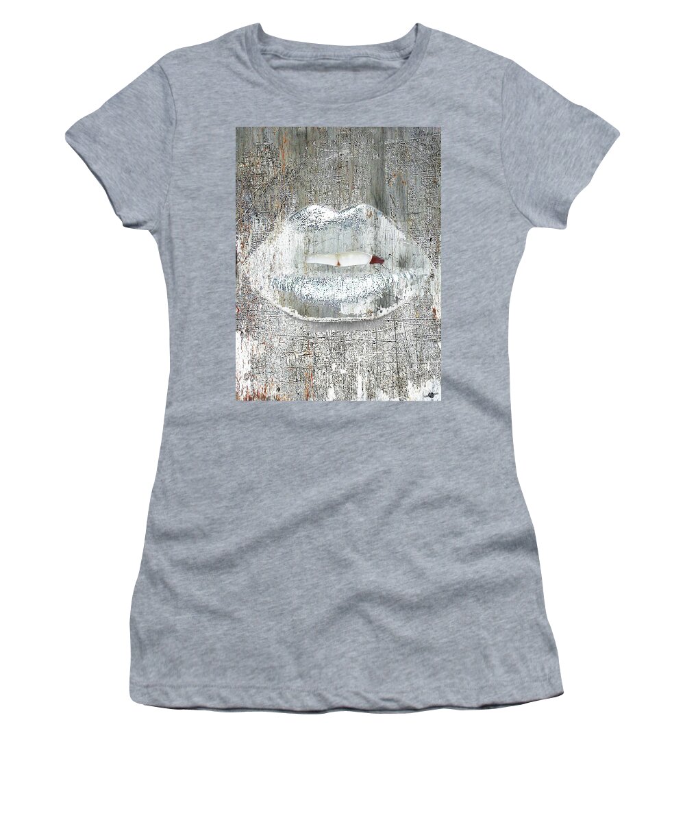 Metal Women's T-Shirt featuring the mixed media Silver Kiss by Tony Rubino