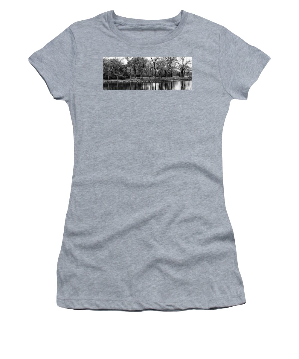Trees And Water Women's T-Shirt featuring the photograph Silver Lake in May by Richard Lund