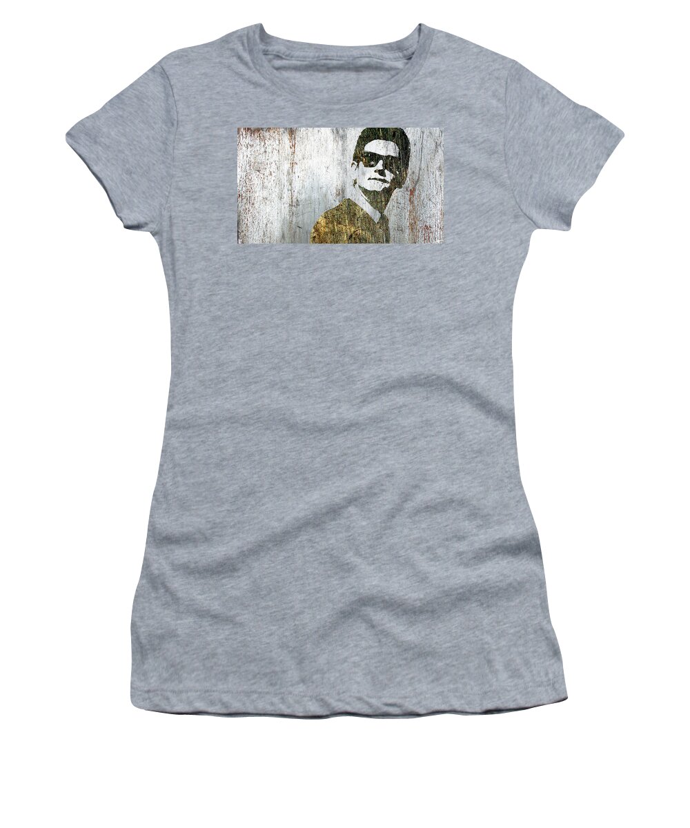 Roy Kelton Orbison Women's T-Shirt featuring the mixed media Silver Roy Orbison by Tony Rubino