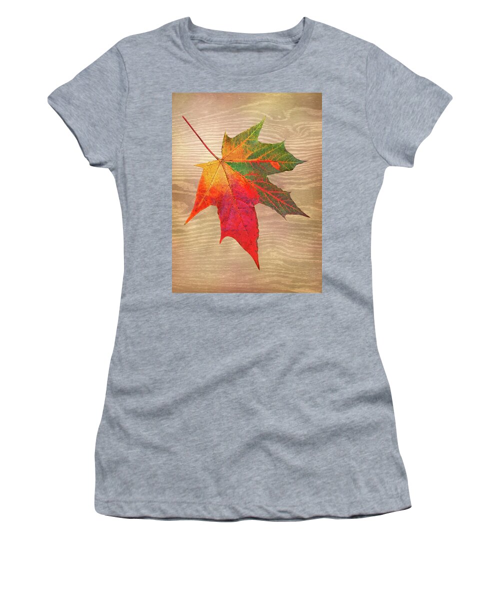 Single Autumn Leaf Women's T-Shirt featuring the photograph Single Leaf Shades Of Autumn by Gill Billington