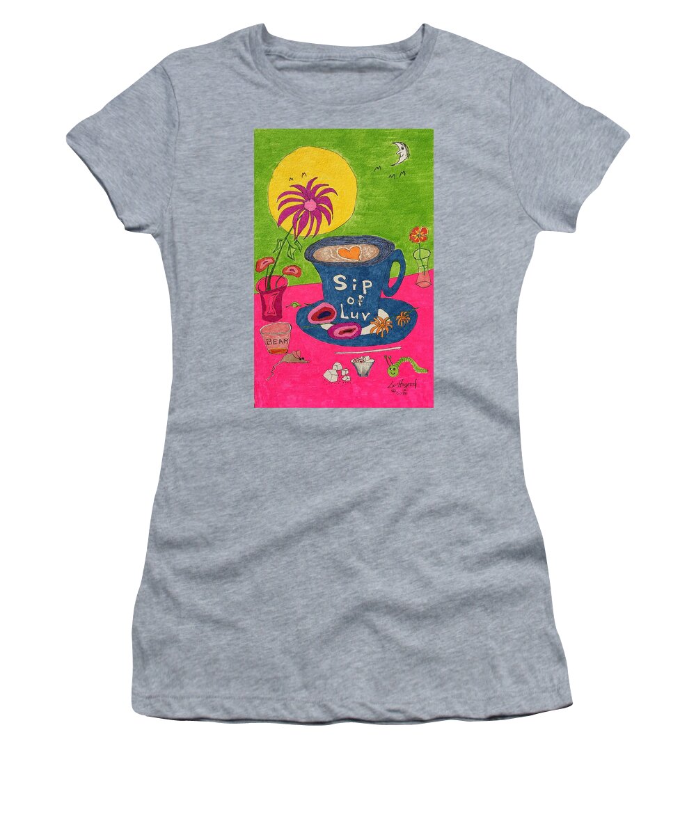  Women's T-Shirt featuring the painting Sip of Luv by Lew Hagood