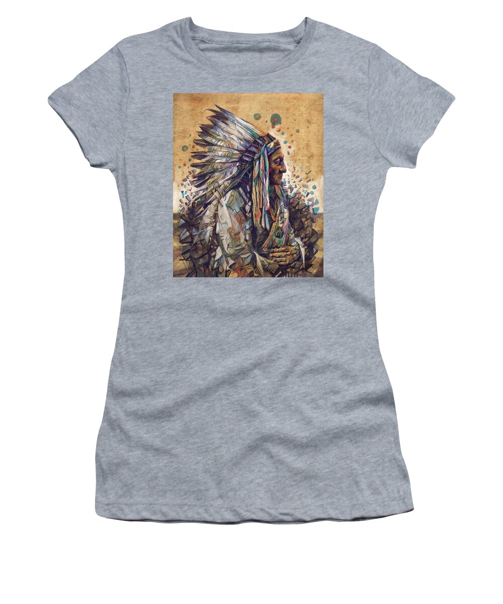 Native Women's T-Shirt featuring the painting Sitting Bull Decorative Portrait 2 by Bekim M