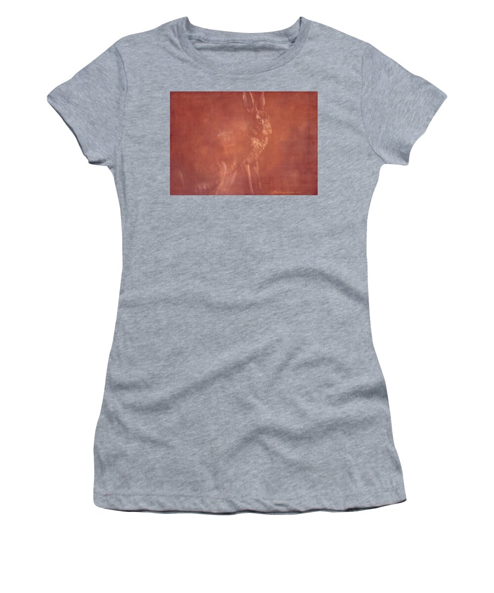 Hare Women's T-Shirt featuring the painting Sitting Hare by Attila Meszlenyi