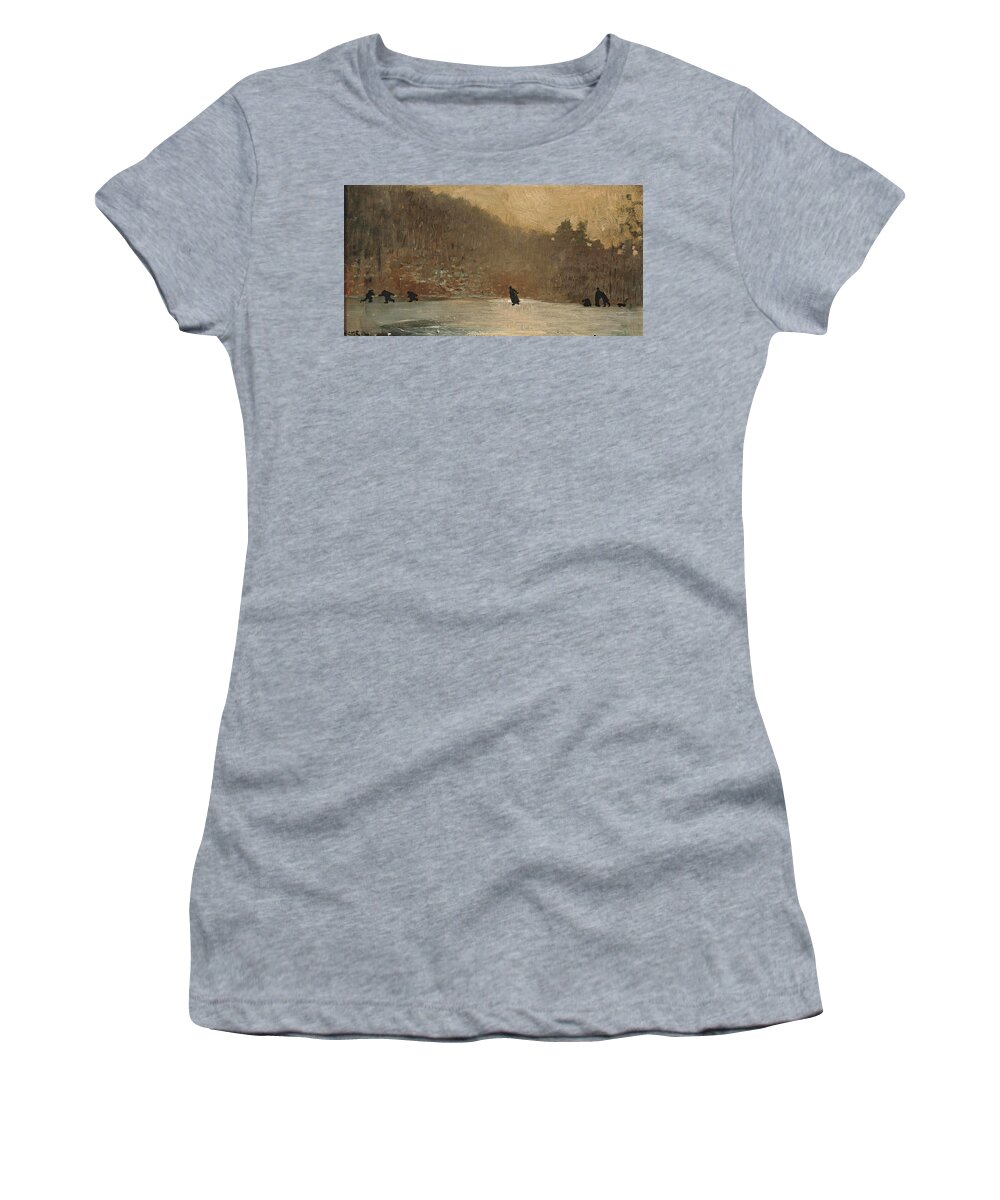 Winslow Homer Women's T-Shirt featuring the painting Skating Scene by Winslow Homer