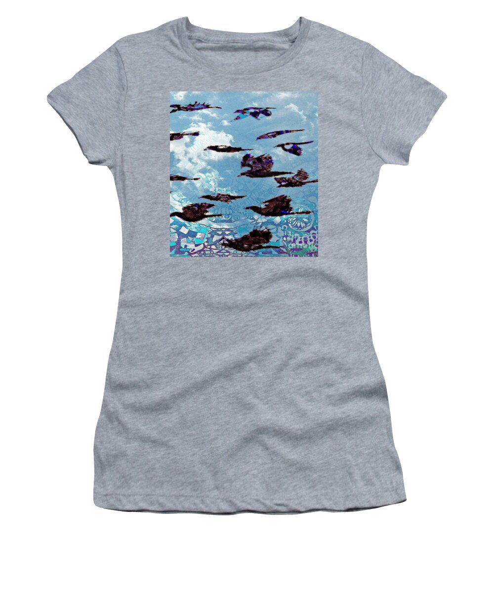 Birds Women's T-Shirt featuring the digital art Sky Birds Pattern by Emily Michaud