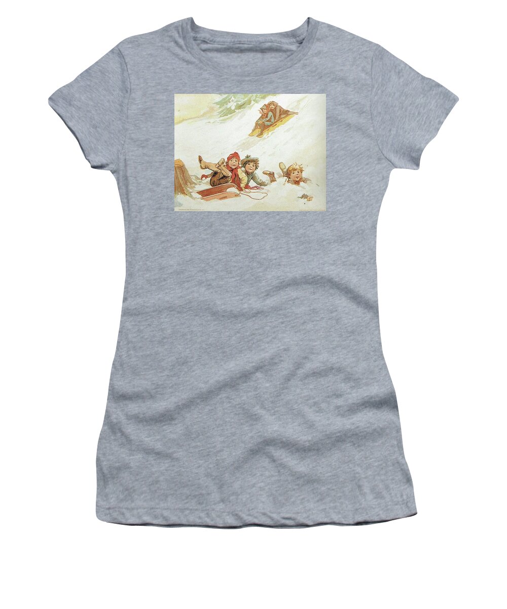 Frances Brundage Women's T-Shirt featuring the painting Sledding by Reynold Jay