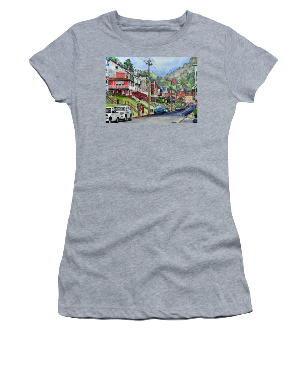 Town Women's T-Shirt featuring the painting Small Town, America by John W Walker