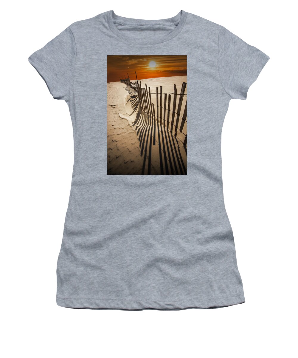 Michigan Women's T-Shirt featuring the photograph Snow Fence at Sunset by Randall Nyhof
