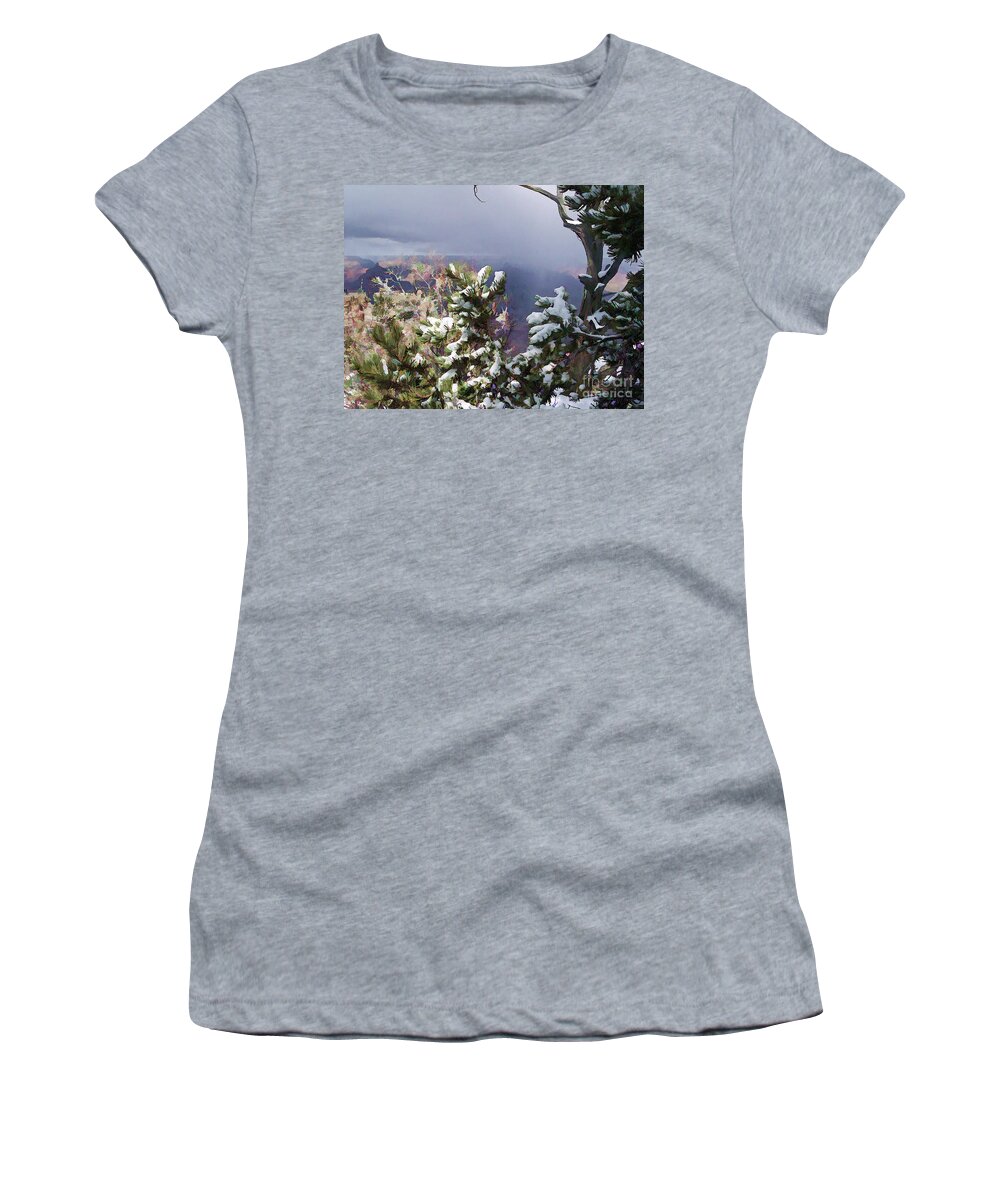 Snow Women's T-Shirt featuring the photograph Snow in the Canyon by Roberta Byram