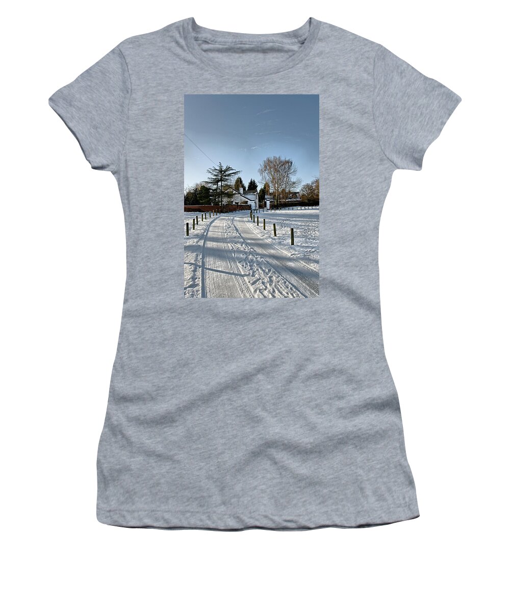 Europe Women's T-Shirt featuring the photograph Snow Tracks, Rolleston on Dove by Rod Johnson