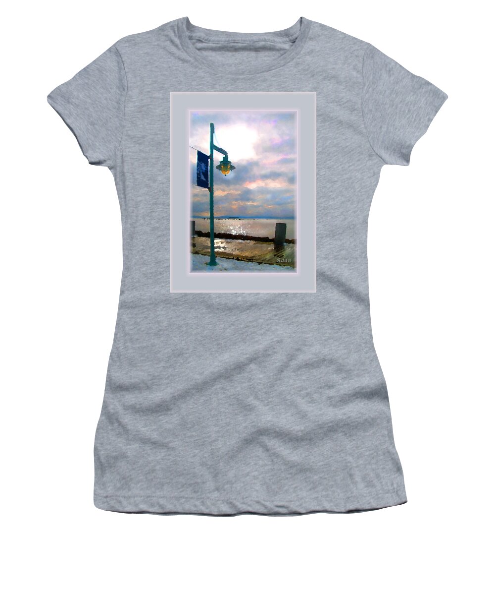 Winter Coastline Women's T-Shirt featuring the photograph Snow Waterfront Park Walk by Felipe Adan Lerma