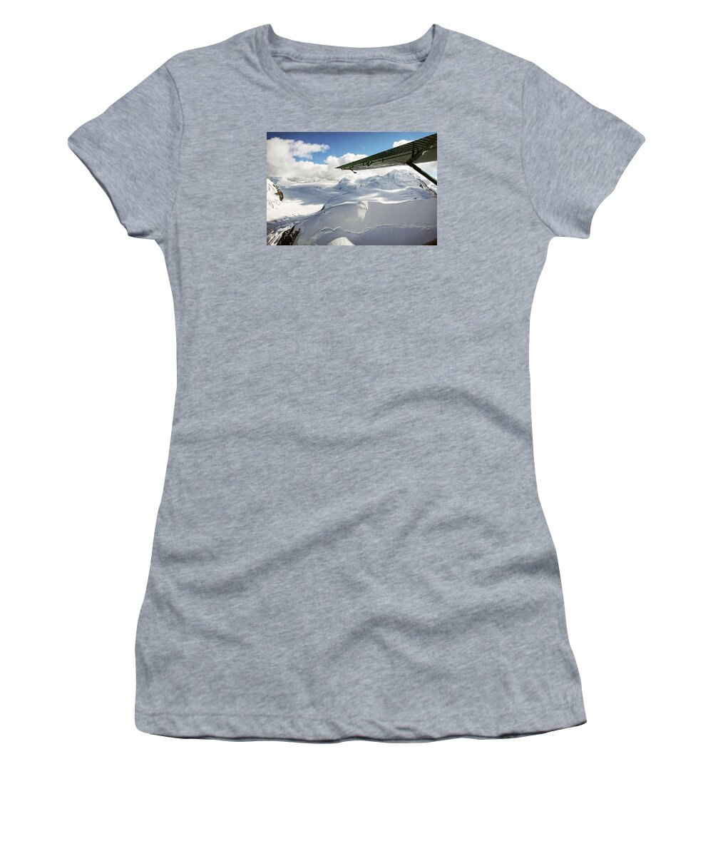 Alaska Women's T-Shirt featuring the photograph Snowfield off Airplane Wing - Alaska Range by Waterdancer 