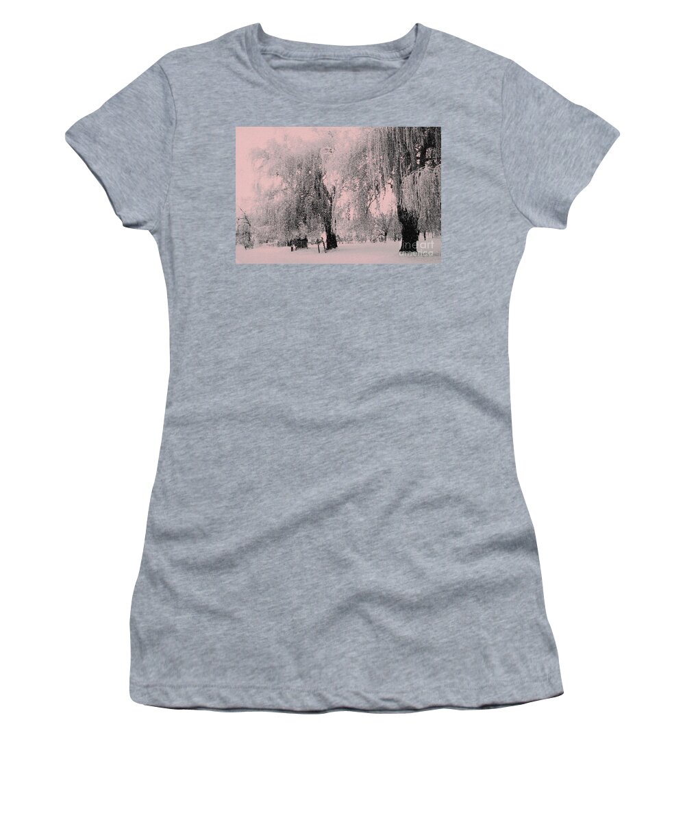 Snowy Sunday Women's T-Shirt featuring the photograph Snowing again by Julie Lueders 