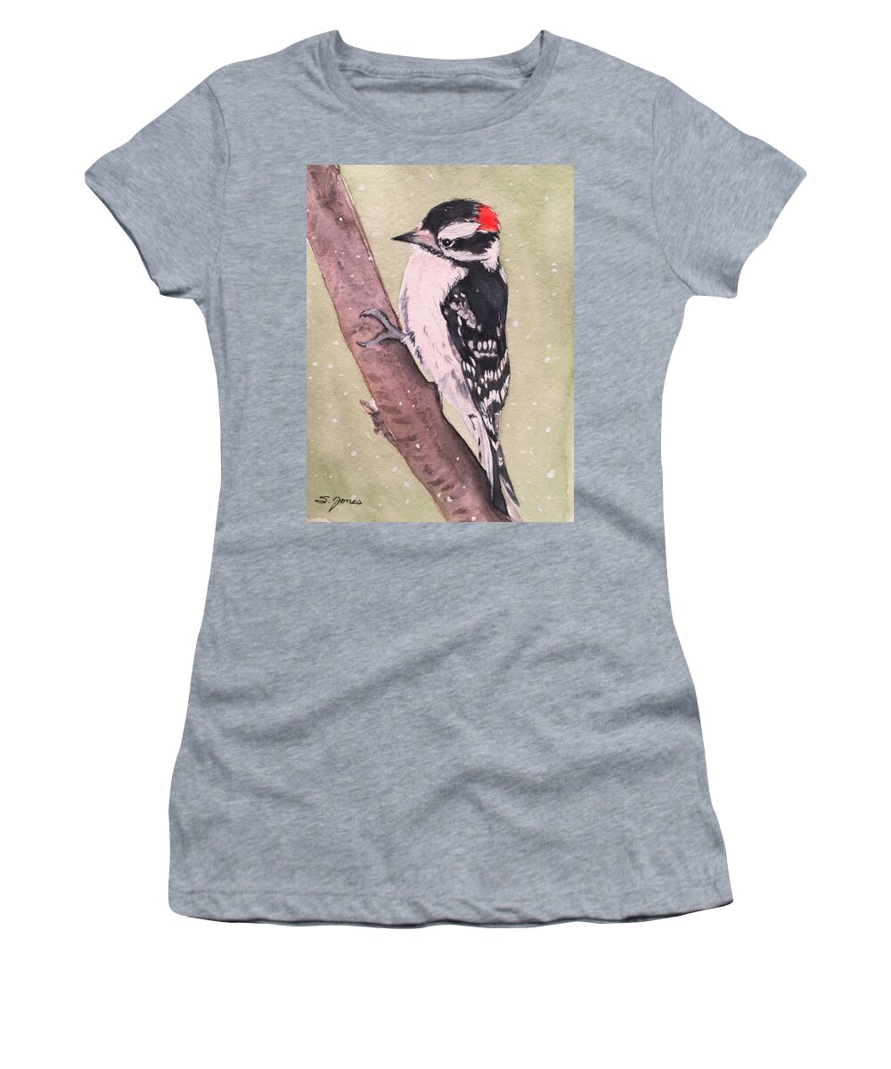 Downy Women's T-Shirt featuring the painting Snowy Downy by Sonja Jones