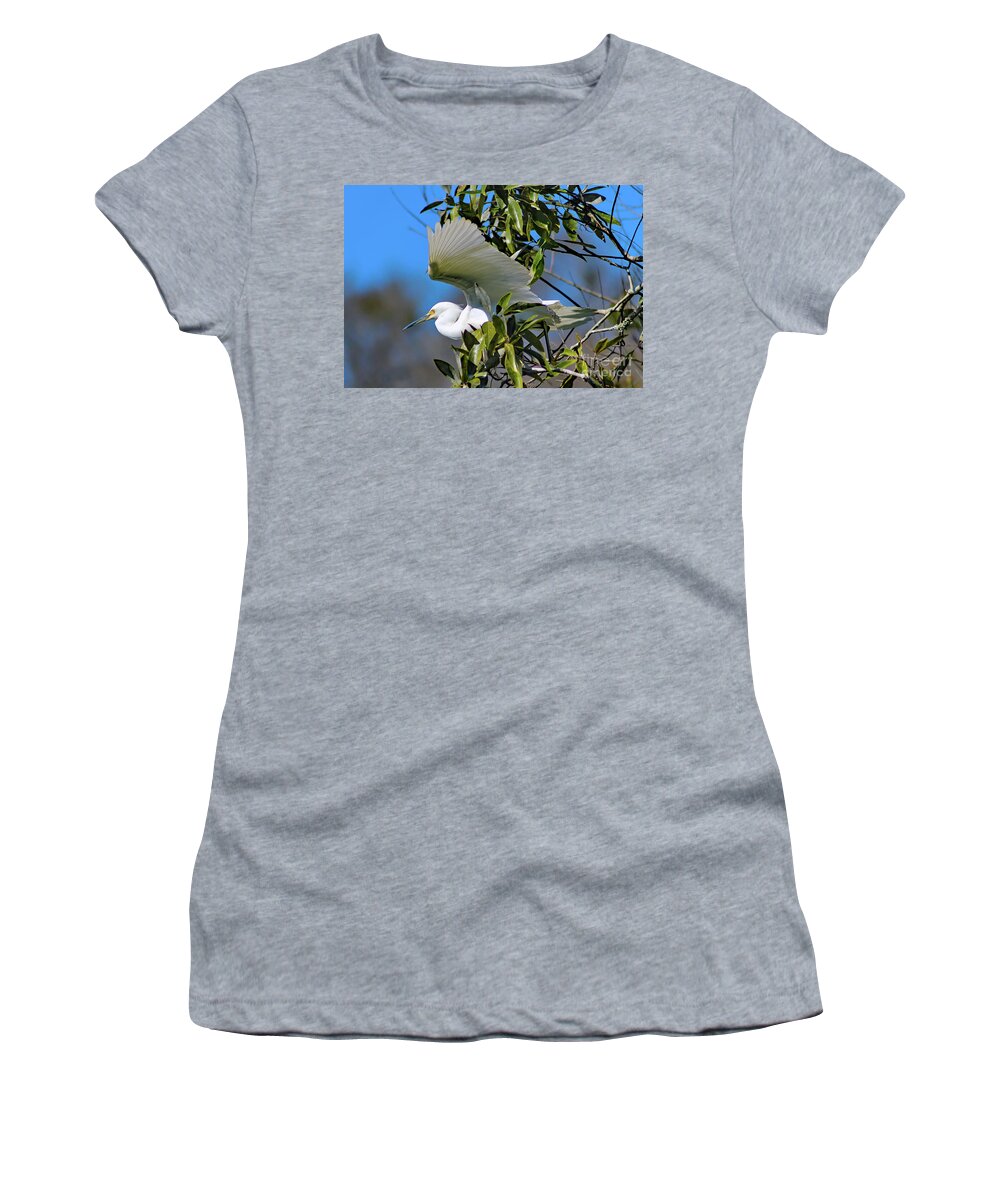 Nature Women's T-Shirt featuring the photograph Snowy Egret Taking Flight - Egretta Thula by DB Hayes