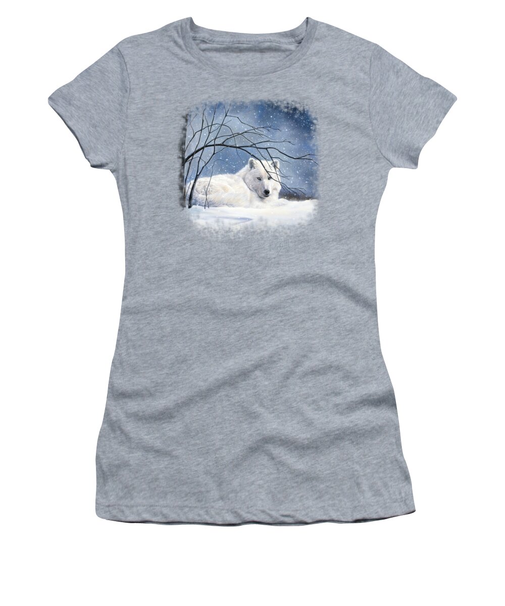 Wolf Women's T-Shirt featuring the painting Snowy by Lucie Bilodeau