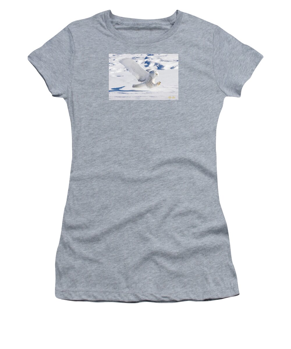 Animals Women's T-Shirt featuring the photograph Snowy Owl Pouncing by Rikk Flohr