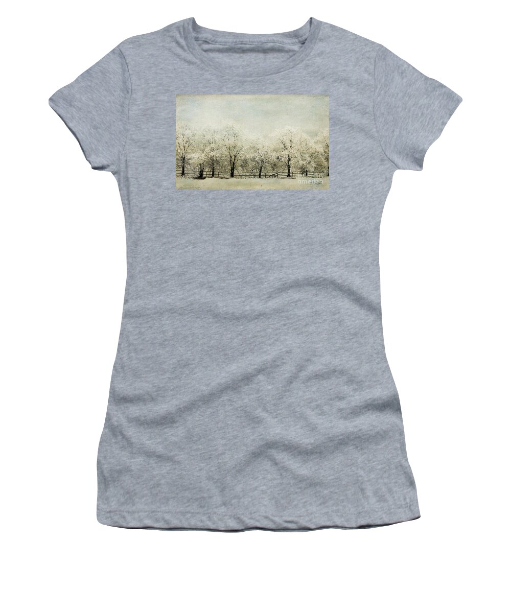 Orchard Women's T-Shirt featuring the digital art Softly Falling Snow by Chris Armytage