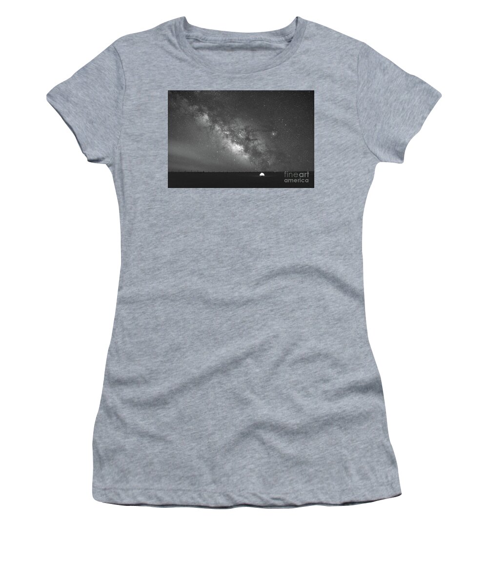 Solitude Under The Stars Women's T-Shirt featuring the photograph Solitude Under The Stars BW by Michael Ver Sprill
