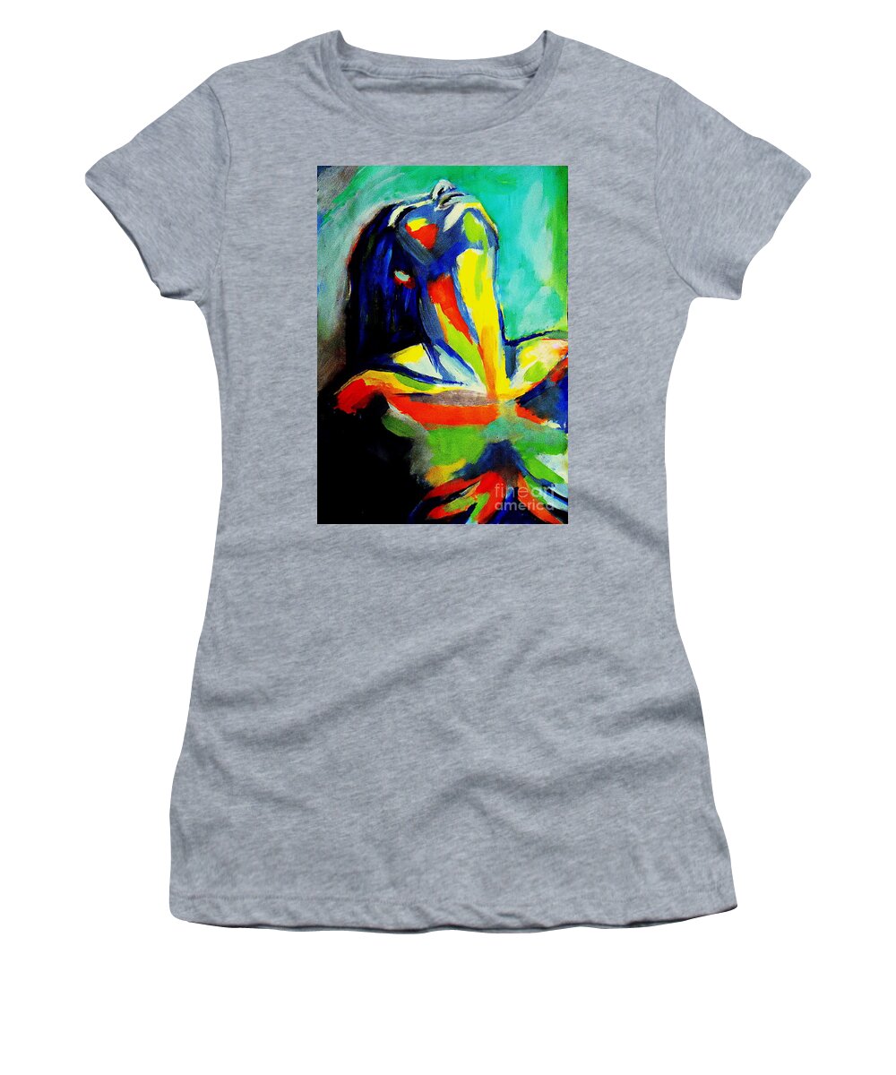 Abstract Portrait Women's T-Shirt featuring the painting Soulful by Helena Wierzbicki