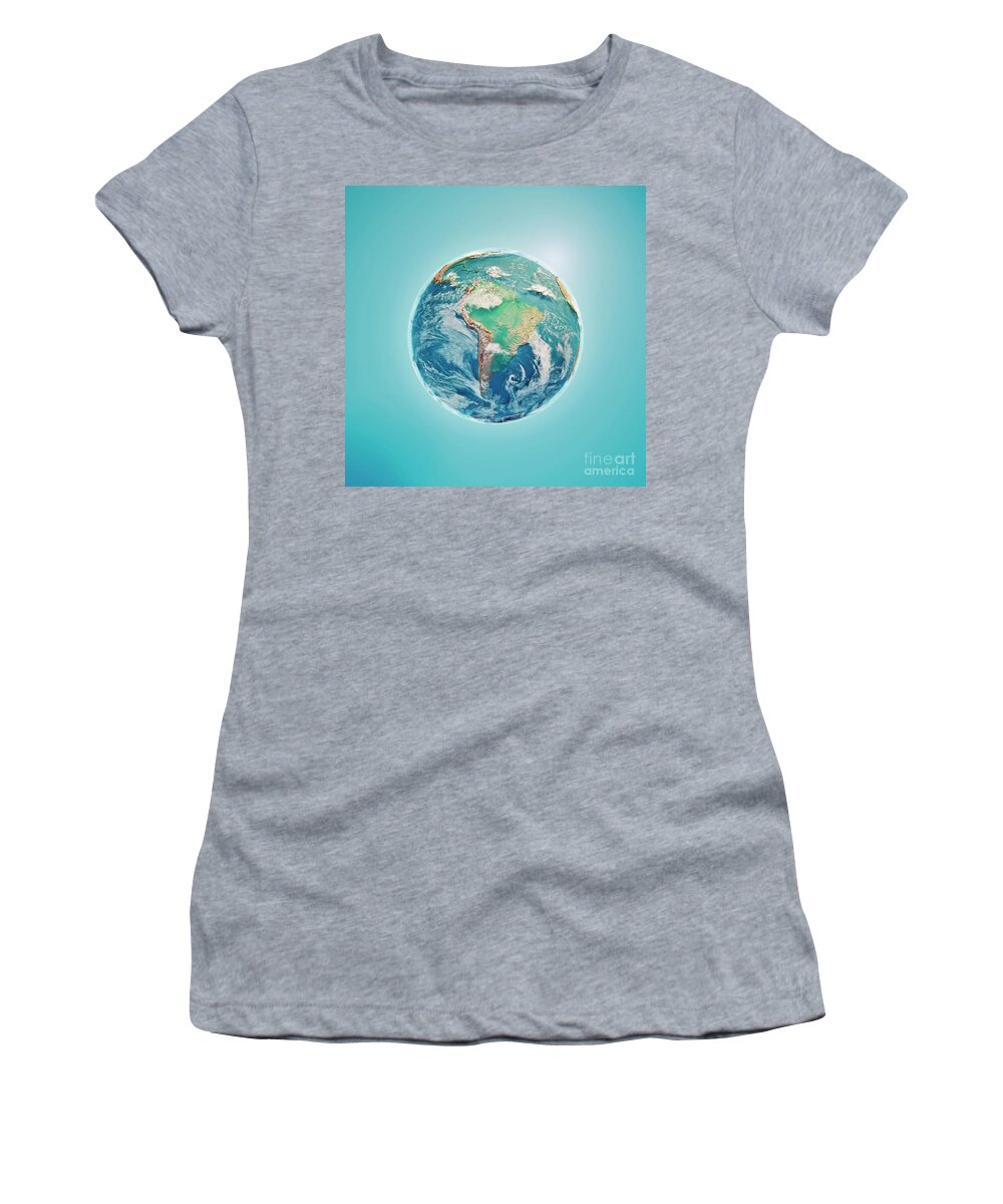 South America Women's T-Shirt featuring the digital art South America 3D Render Planet Earth Clouds by Frank Ramspott