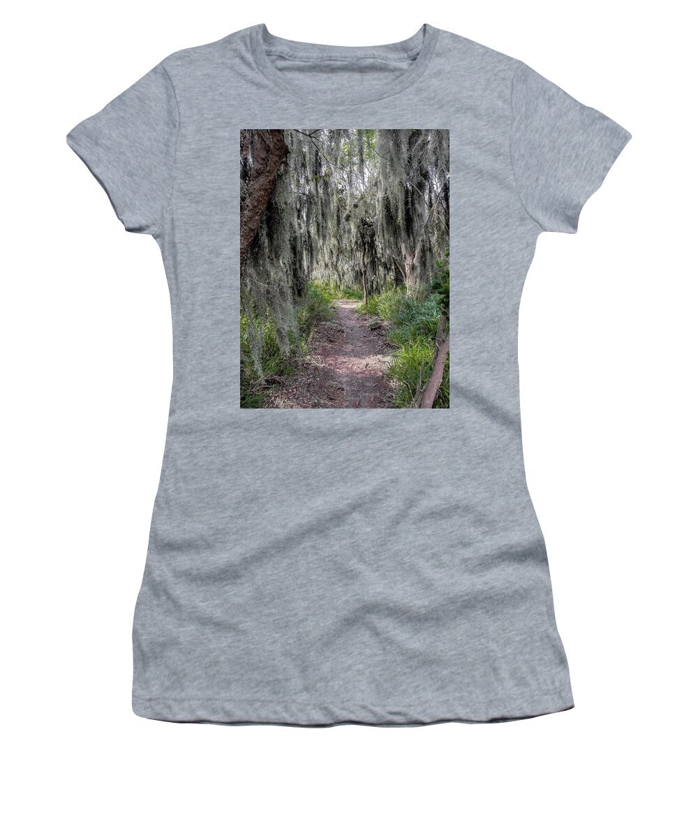 Debra Martz Women's T-Shirt featuring the photograph Spanish Moss Draped Trail by Debra Martz