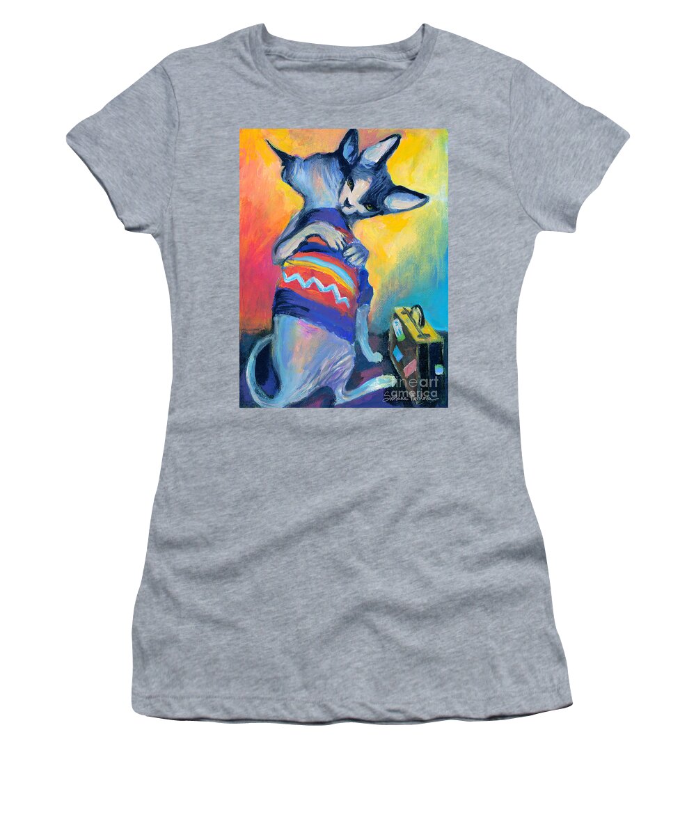 Sphynx Cat Picture Women's T-Shirt featuring the painting Sphynx Cats Friends by Svetlana Novikova