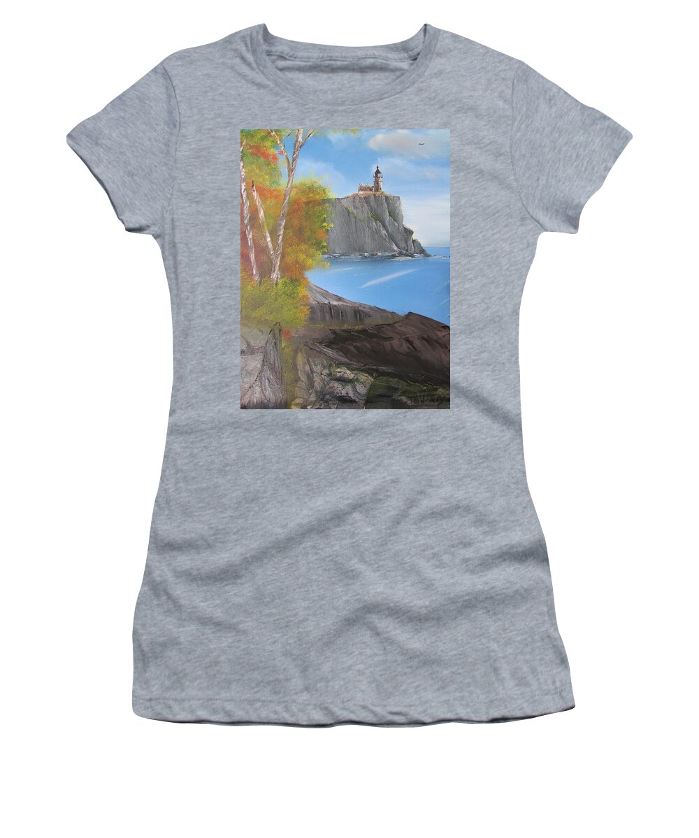 Light House Women's T-Shirt featuring the painting Split Rock Lighthouse Minnesota by Thomas Janos