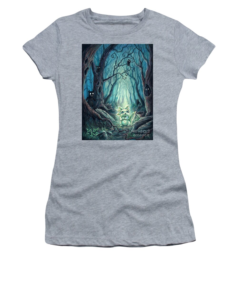 Fantasy Art Pastel Painting Women's T-Shirt featuring the pastel Spooky Forest by Anne Koivumaki - Fine Art Anne