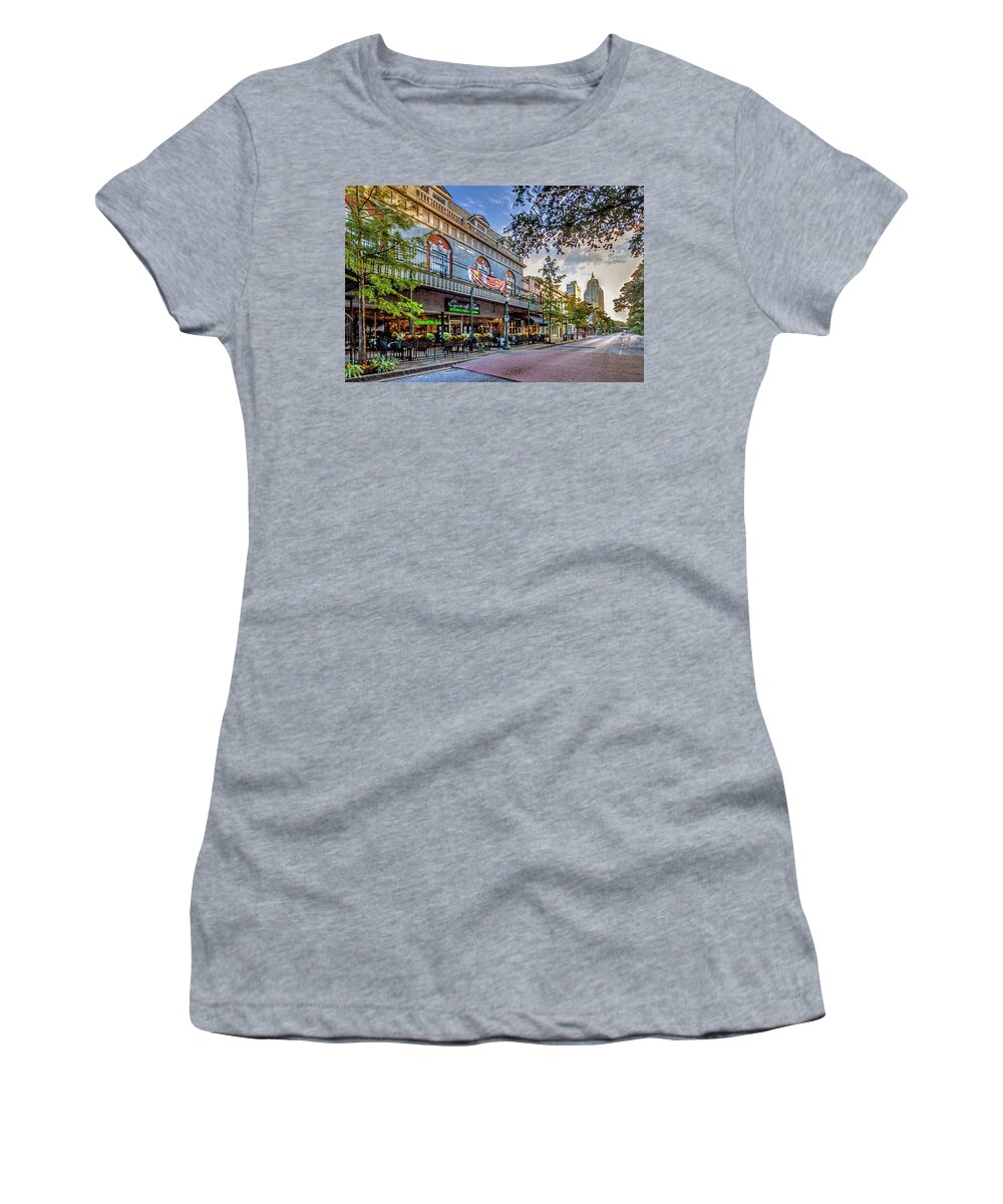 Mobile Women's T-Shirt featuring the photograph Spot of Tea Early Morning on Dauphin St Mobile Alaabama by Michael Thomas