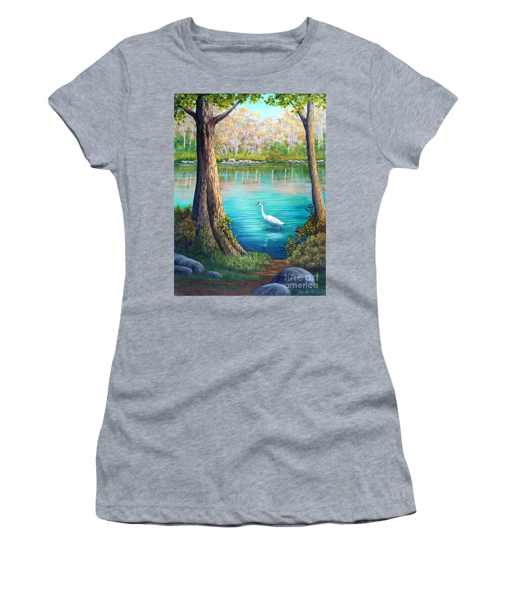 Landscape Women's T-Shirt featuring the painting Spring Fishing by Sarah Irland