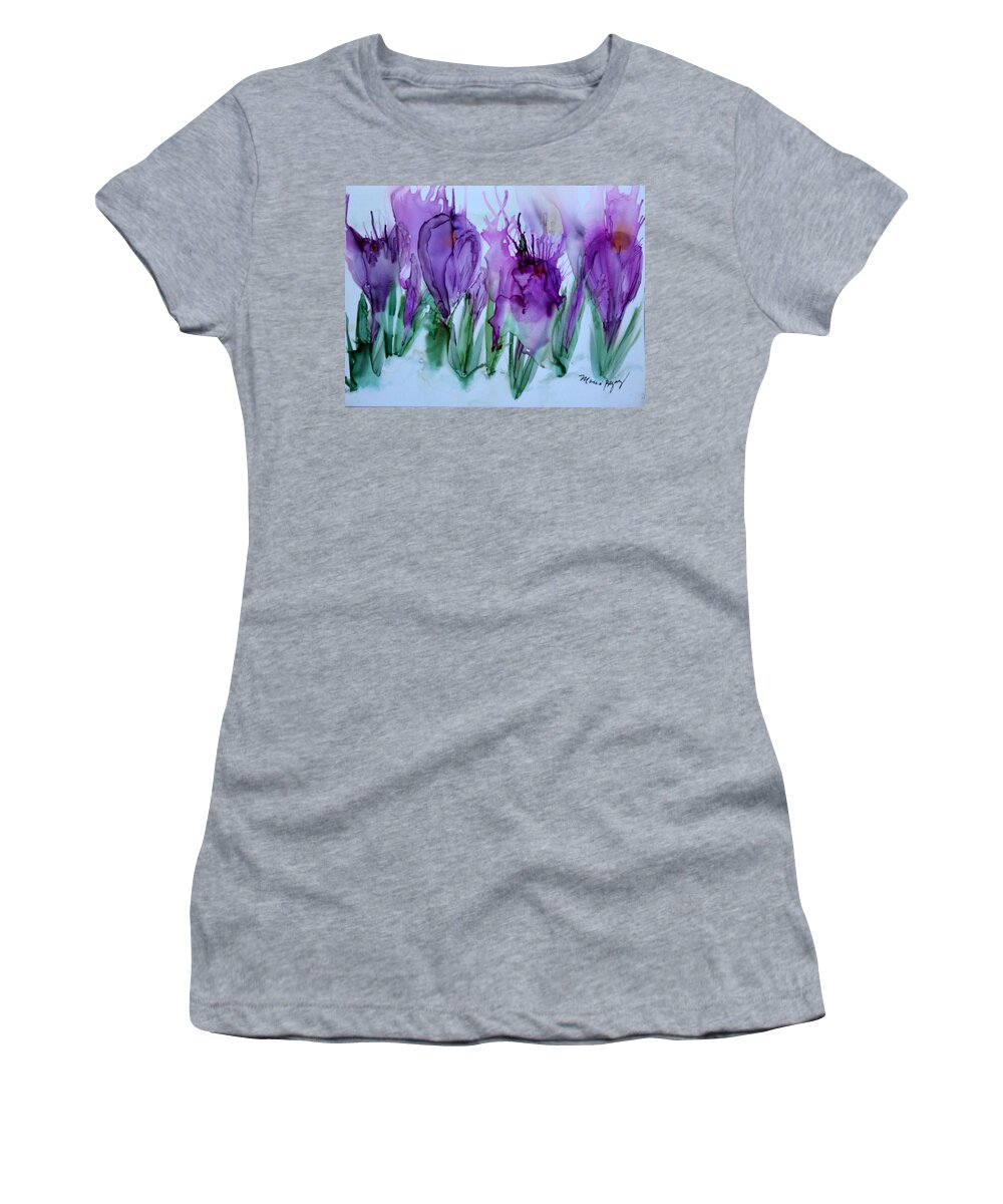 Crocus Women's T-Shirt featuring the painting Spring Has Sprung by Marcia Breznay
