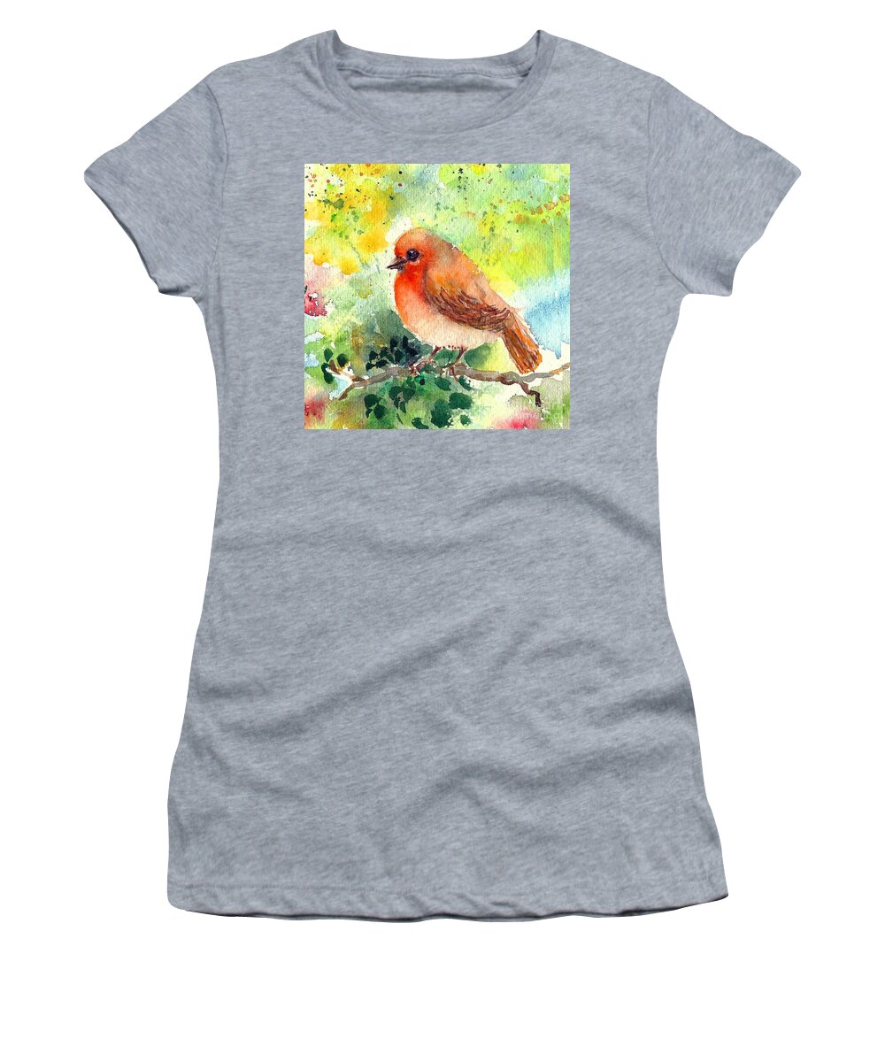 Spring Women's T-Shirt featuring the painting Spring Robin by Asha Sudhaker Shenoy