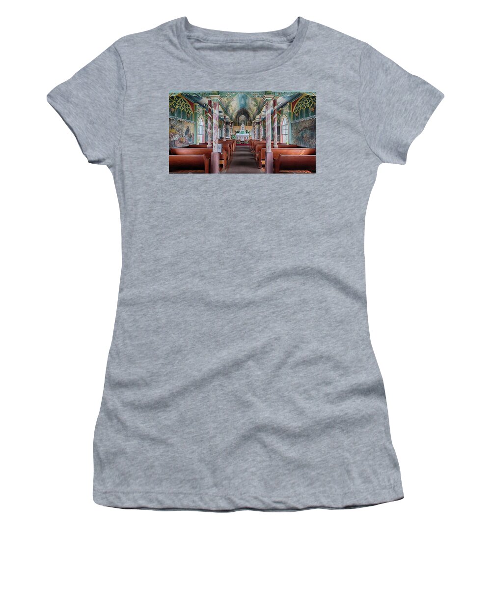St Benedict Church Women's T-Shirt featuring the photograph St. Benedict Painted Church Interior by Susan Rissi Tregoning