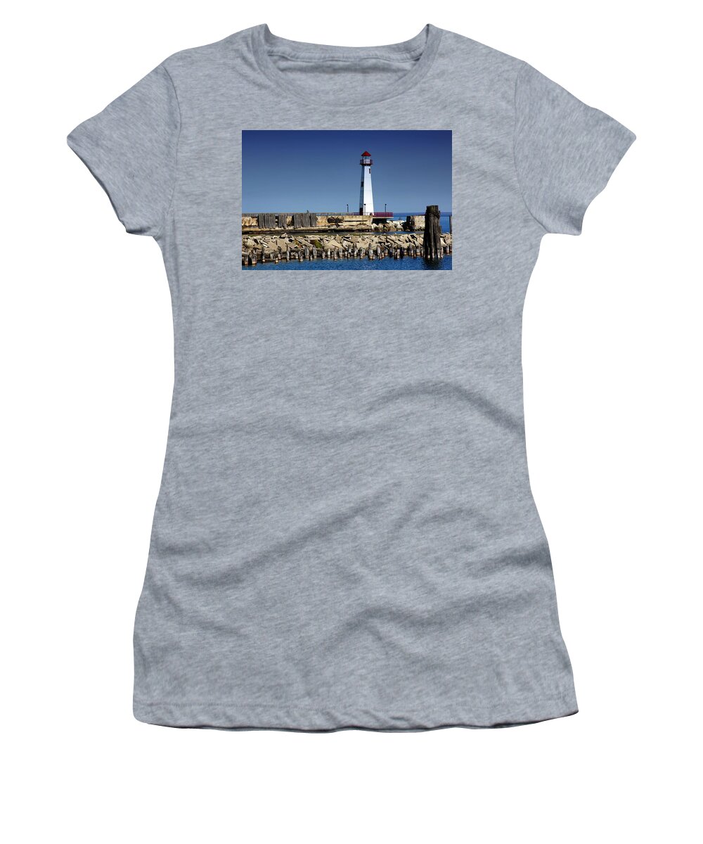 Saint Ignace Michigan Women's T-Shirt featuring the photograph St. Ignace Lighthouse by Pat Cook