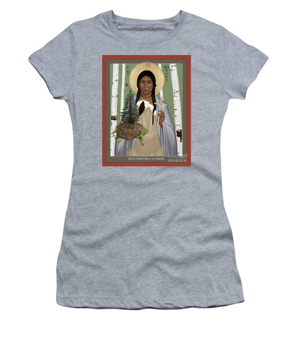 St. Kateri Tekakwitha Of The Iroquois Women's T-Shirt featuring the painting St. Kateri Tekakwitha of the Iroquois - RLKTK by Br Robert Lentz OFM