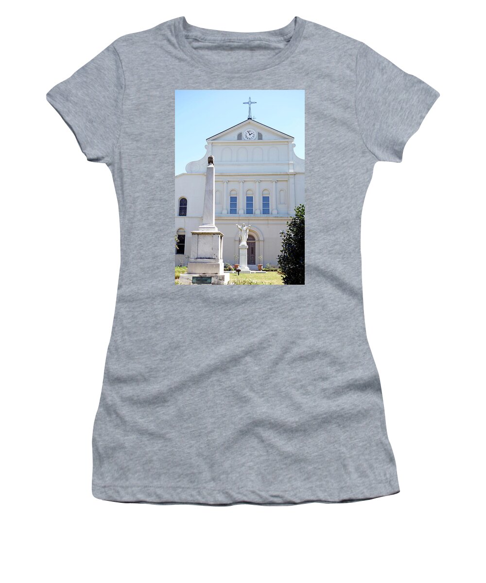 St. Louis Cathedral Women's T-Shirt featuring the photograph St. Louis Cathedral Back Lawn by Robert Meyers-Lussier