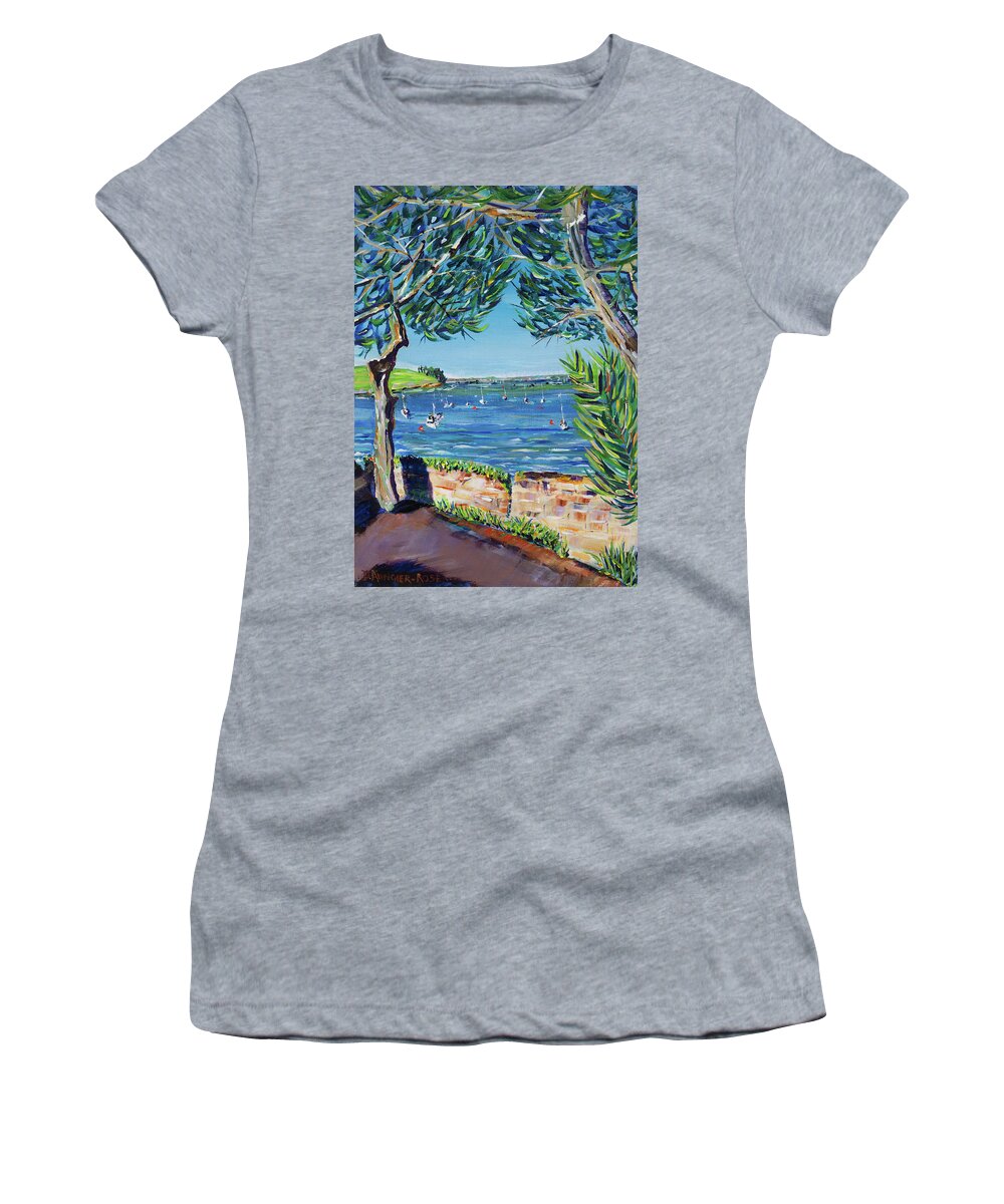 Acrylic Women's T-Shirt featuring the painting St Mawes Moorings #2 by Seeables Visual Arts