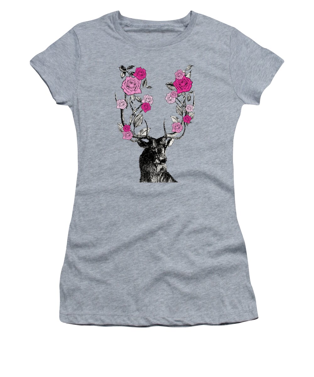 Stag And Roses Women's T-Shirt featuring the digital art Stag and Roses by Eclectic at Heart