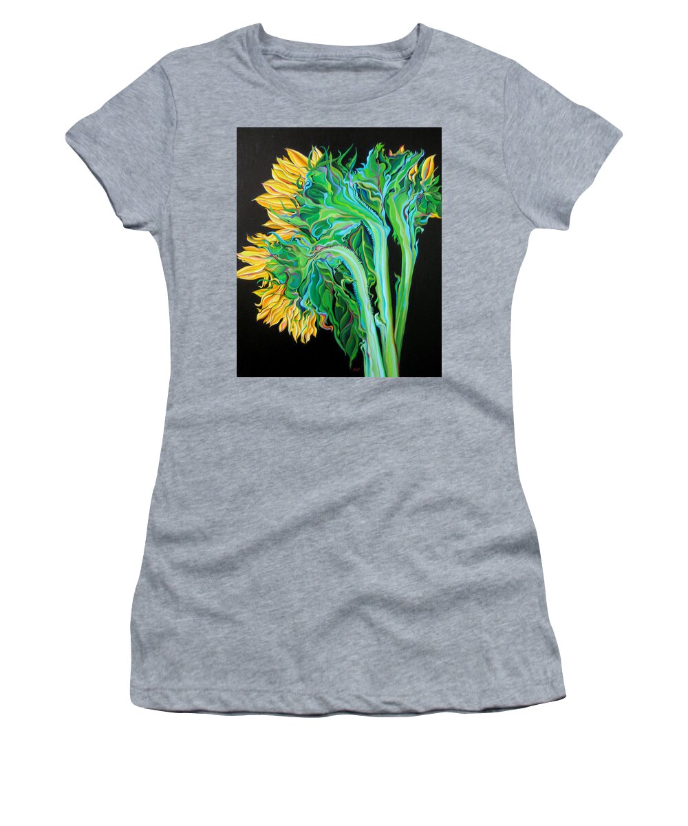 Sunflower Women's T-Shirt featuring the painting Stalking Sunshine by Amy Ferrari